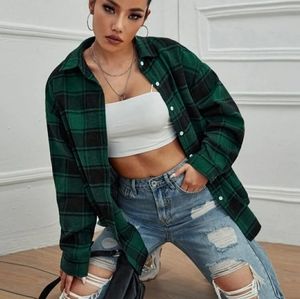 Shein Green & Black Plaid Shirt